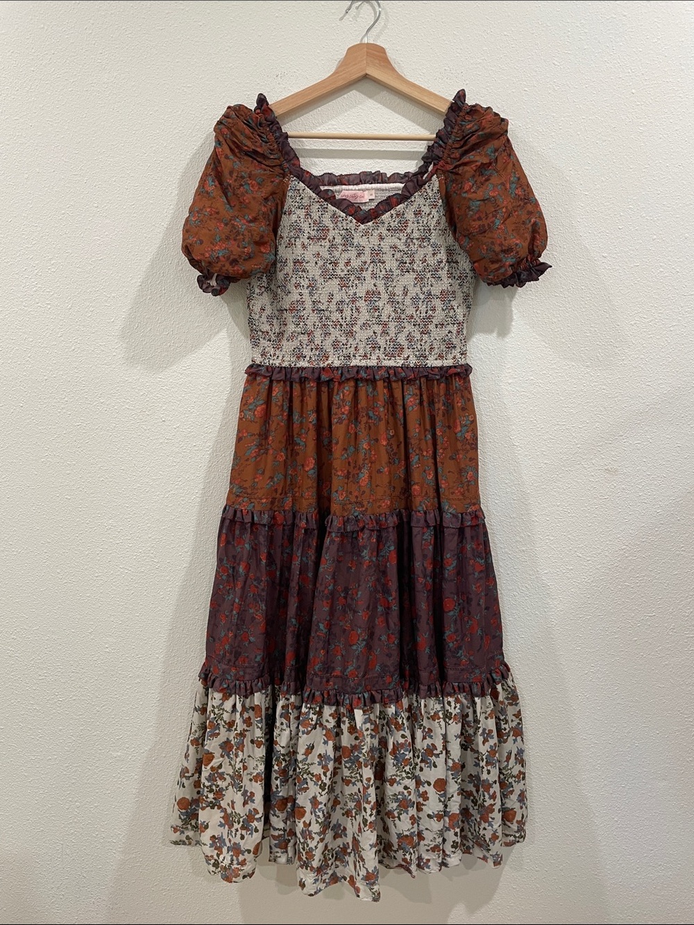 Ivy City Co Emily Dress Autumn Floral Boho Patchwork Maxi Dress Fall Small